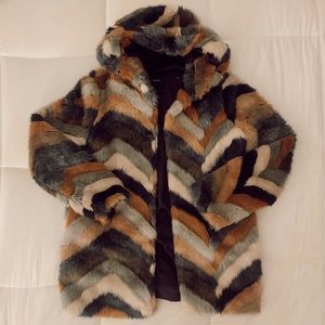 Faux Fur Multicolor Jacket / Chevron Colorful Faux Fur Jacket